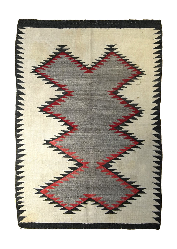 A20710 Native American Rug Navajo Handmade Area Tribal 3'5'' x 4'9'' -3x5- Whites Beige Black Gray Geometric Design