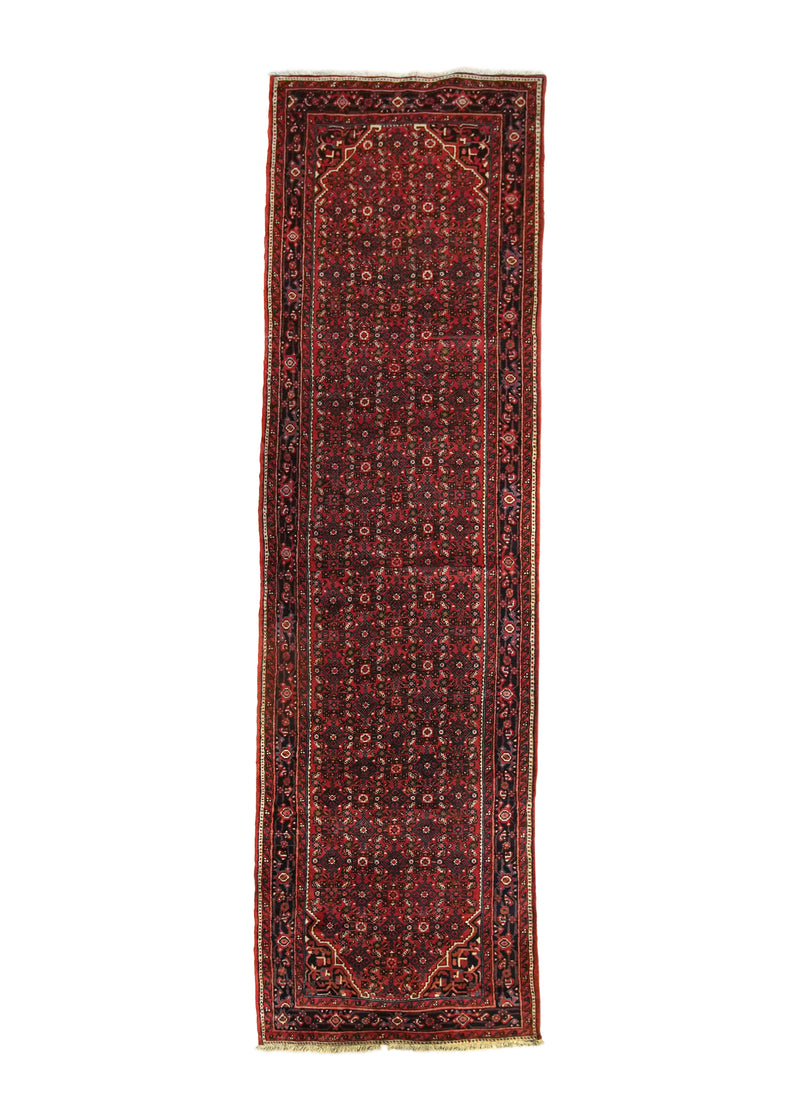 A20795 Persian Rug Hamadan Handmade Runner Tribal 3'11'' x 13'4'' -4x13- Red Blue Geometric Design.jpg