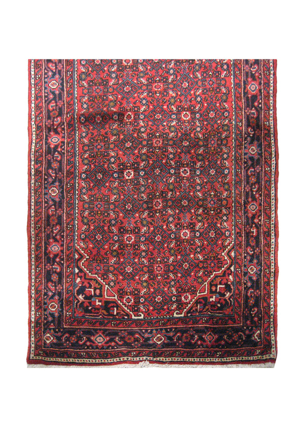 A20795 Persian Rug Hamadan Handmade Runner Tribal 3'11'' x 13'4'' -4x13- Red Blue Geometric Design