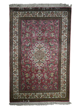 A20799 Persian Rug Qum Handmade Area Traditional 3'5'' x 5'0'' -3x5- Pink Whites Beige Green Floral Design