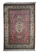A20800 Persian Rug Qum Handmade Area Traditional 3'3'' x 5'1'' -3x5- Pink Green Floral Design