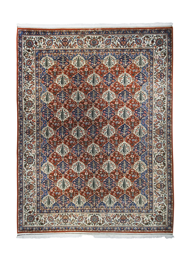 A20831 Persian Rug Bakhtiari Handmade Area Tribal 10'5'' x 13'5'' -10x13- Red Whites Beige Green Garden Design
