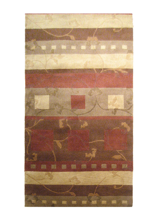 A20884 Oriental Rug Indian Handmade Runner Modern 3'3'' x 12'3'' -3x12- Yellow Gold Red Geometric Abstract Design