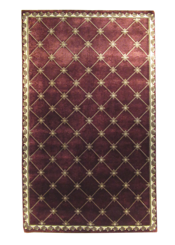 A20894 Oriental Rug Indian Handmade Area Transitional 4'11'' x 8'3'' -5x8- Red Lattice Design