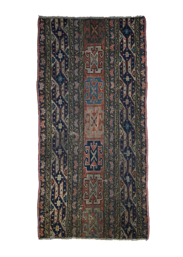 A20902 Persian Rug Serapi Handmade Area Tribal Antique 1'11'' x 3'9'' -2x4- Red Blue Geometric Design