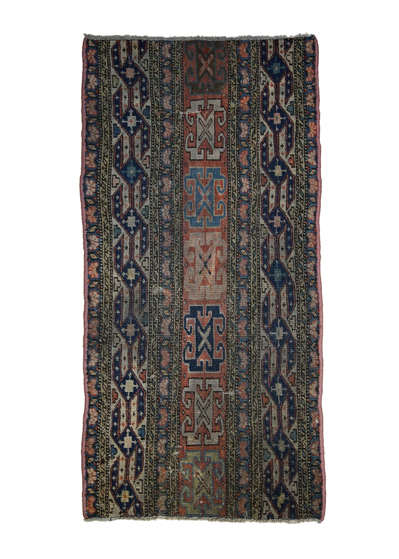 A20902 Persian Rug Serapi Handmade Area Tribal Antique 1'11'' x 3'9'' -2x4- Red Blue Geometric Design