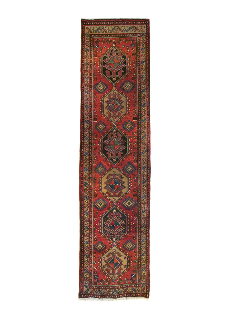 A20934 Persian Rug Azerbaijan Handmade Runner Tribal 3'8'' x 14'7'' -4x15- Red Geometric Design.jpg