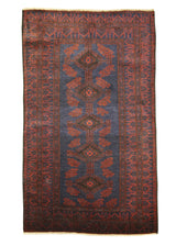 A20938 Persian Rug Baloch Handmade Area Tribal 3'9'' x 6'2'' -4x6- Blue Red Geometric Design