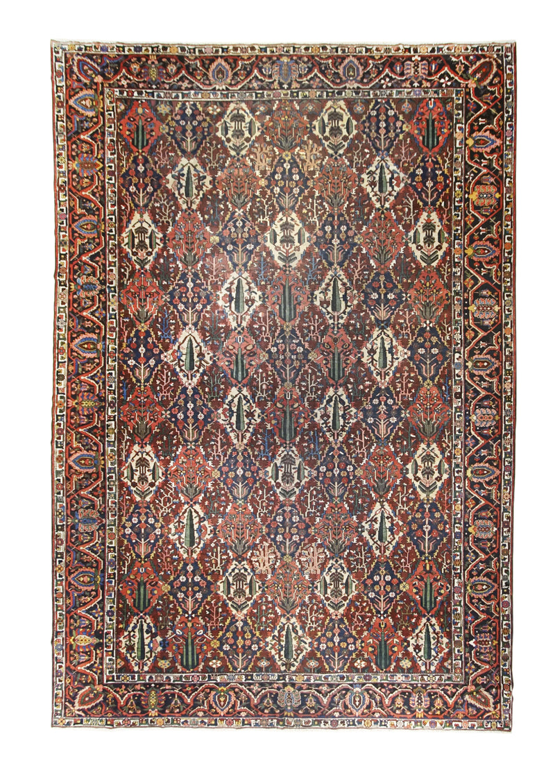A21026 Persian Rug Bakhtiari Handmade Area Tribal Antique 12'4'' x 18'0'' -12x18- Red Blue Garden Design