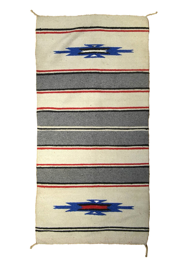 A21028 Native American Rug Navajo Handmade Area Tribal 2'5'' x 5'1'' -2x5- Whites Beige Blue Red Geometric Design