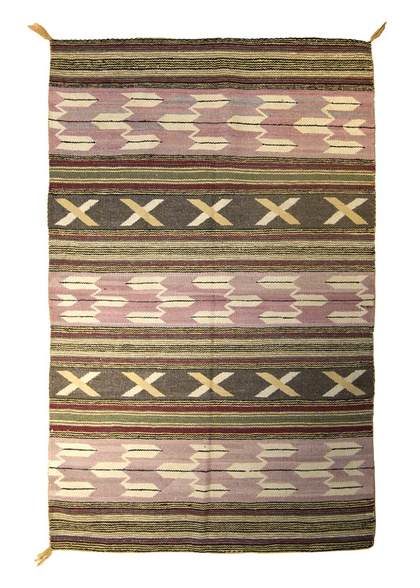 A21029 Native American Rug Navajo Handmade Area Tribal 3'3'' x 5'1'' -3x5- Purple Brown Pink Geometric Design