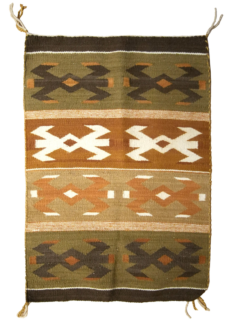 A21033 Native American Rug Navajo Handmade Area Tribal 1'8'' x 2'3'' -2x2- Green Brown Orange Geometric Design