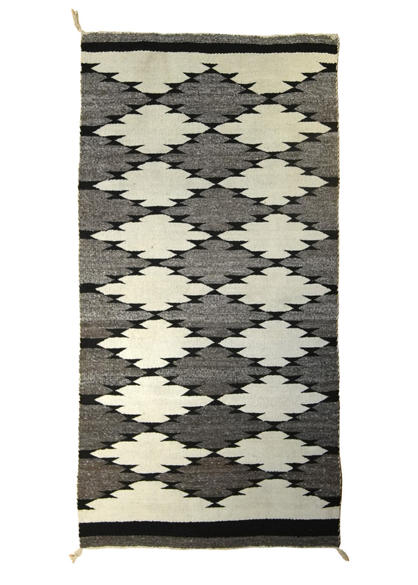 A21036 Native American Rug Navajo Handmade Area Tribal 2'5'' x 5'0'' -2x5- Black Whites Beige Geometric Design