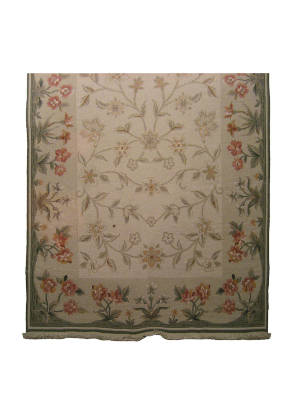 A21091 Oriental Rug Chinese Handmade Runner Traditional 4'0'' x 9'10'' -4x10- Whites Beige Green Red Aubusson Design