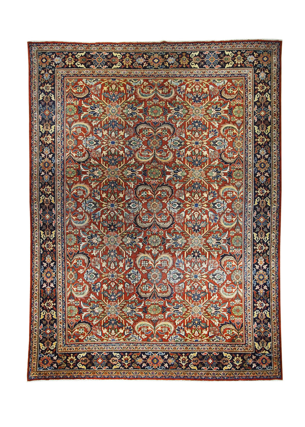 A21131 Persian Rug Mahal Handmade Area Tribal Vintage 9'6'' x 12'7'' -10x13- Red Blue Floral Design