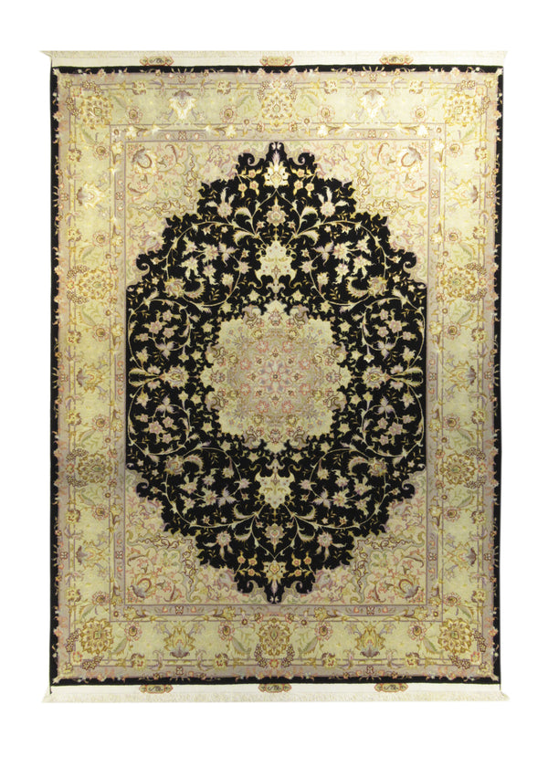 A21132 Persian Rug Tabriz Handmade Area Traditional 4'11'' x 6'8'' -5x7- Black Whites Beige Floral Naghsh Design