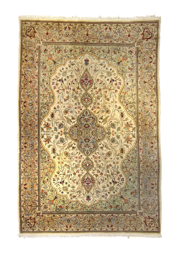 A21229 Persian Rug Tabriz Handmade Area Traditional 5'12'' x 9'7'' -6x10- Whites Beige Green Floral Design