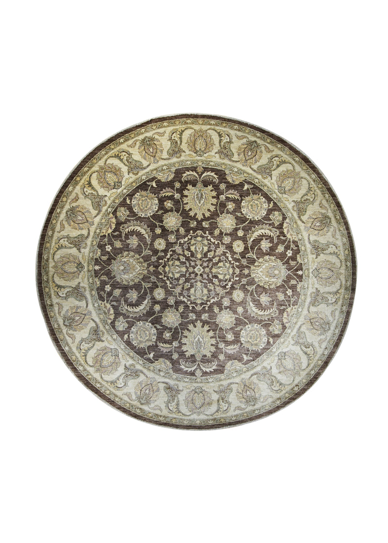 A21293 Oriental Rug Pakistani Handmade Round Transitional 8'1'' x 8'1'' -8x8- Purple Whites Beige Antique Washed Oushak Floral Design