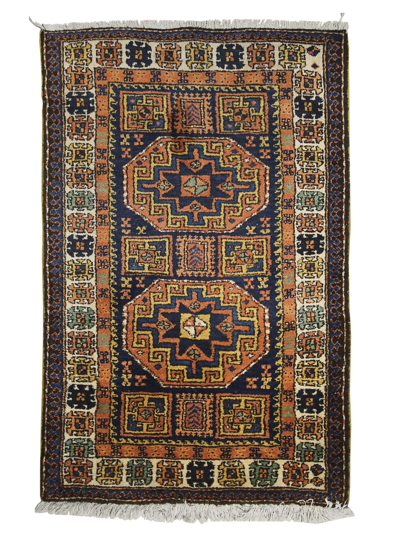 A21319 Persian Rug Meshkin Handmade Area Tribal 3'4'' x 5'0'' -3x5- Blue Orange Geometric Design