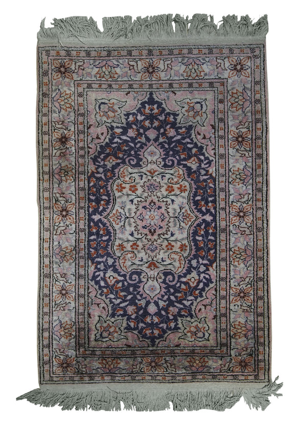 A21321 Oriental Rug Turkish Handmade Area Traditional 3'0'' x 4'4'' -3x4- Blue Whites Beige Pink Floral Design
