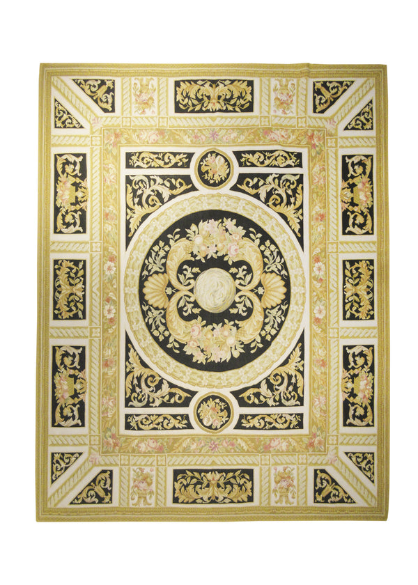 A21509 Oriental Rug Chinese Handmade Area Traditional 7'12'' x 10'0'' -8x10- Black Yellow Gold Tapestry Aubusson Design