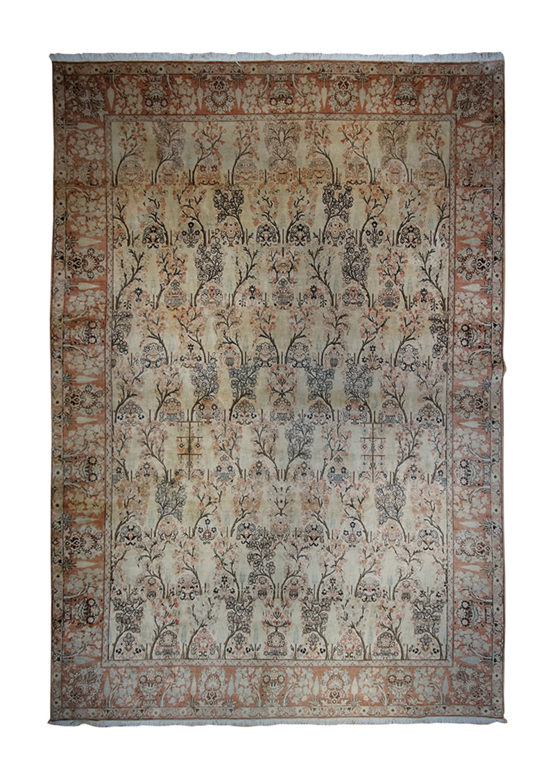 A21516 Persian Rug Tabriz Handmade Area Traditional 9'9'' x 13'9'' -10x14- Whites Beige Pink Tree of Life Design