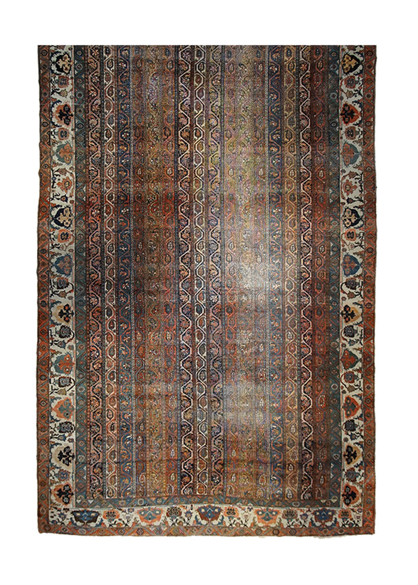 A21520 Persian Rug Bijar Handmade Area Traditional Antique 11'1'' x 22'6'' -11x23- Red Blue Paisley Boteh Design