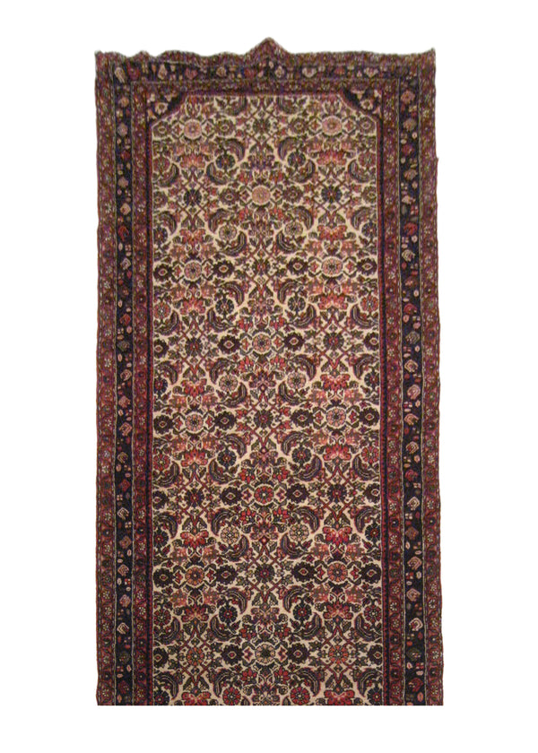 A21538 Persian Rug Hamadan Handmade Runner Tribal 3'8'' x 9'7'' -4x10- Whites Beige Blue Herati Floral Design