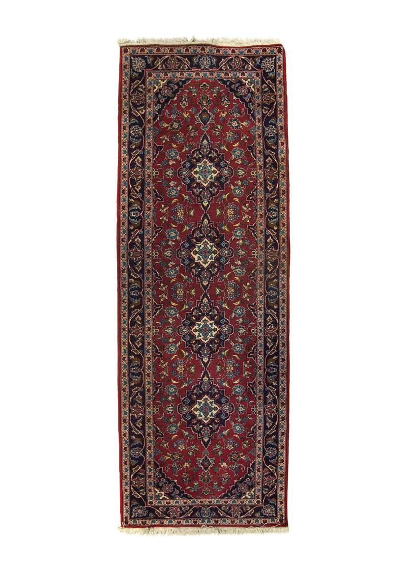 A21540 Persian Rug Kashan Handmade Runner Traditional 3'4'' x 9'7'' -3x10- Red Blue Floral Toranj Mehrab Design.jpg