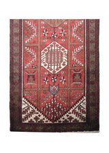 A21543 Persian Rug Hamadan Handmade Runner Tribal 3'8'' x 9'8'' -4x10- Red Whites Beige Geometric Design