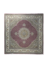 A21548 Persian Rug Tabriz Handmade Square Traditional 6'7'' x 6'8'' -7x7- Red Whites Beige Green Mahi Fish Floral Design