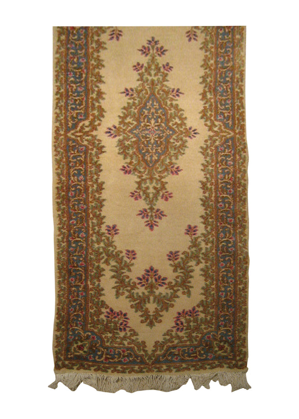 A21552 Persian Rug Kerman Handmade Runner Traditional 2'6'' x 7'11'' -3x8- Whites Beige Blue Floral Design