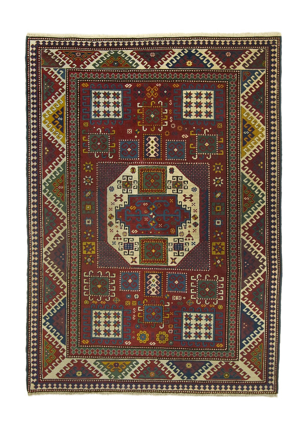 A21557 Oriental Rug Turkish Handmade Area Tribal 5'6'' x 7'9'' -6x8- Red Blue Green Kazak Geometric Design.jpg