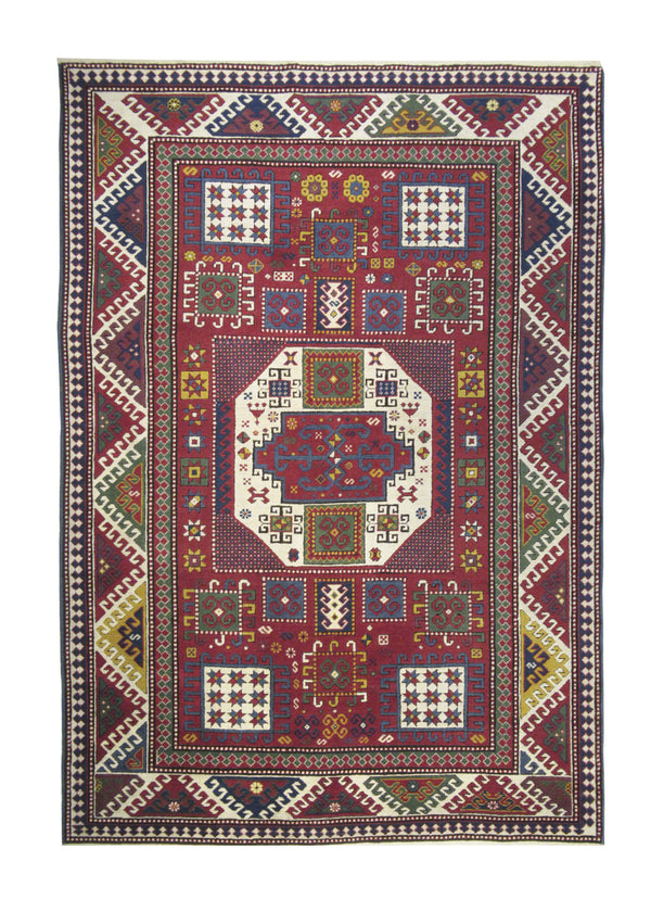 A21557 Oriental Rug Turkish Handmade Area Tribal 5'6'' x 7'9'' -6x8- Red Blue Green Kazak Geometric Design