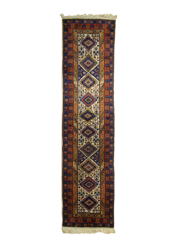 A21558 Oriental Rug Indian Handmade Runner Tribal 2'3'' x 8'11'' -2x9- Blue Red Yellow Gold Geometric Design