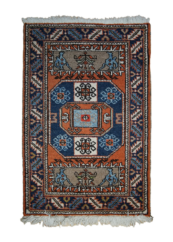 A21627 Persian Rug Ardabil Handmade Area Tribal 2'4'' x 3'6'' -2x4- Blue Whites Beige Geometric Design