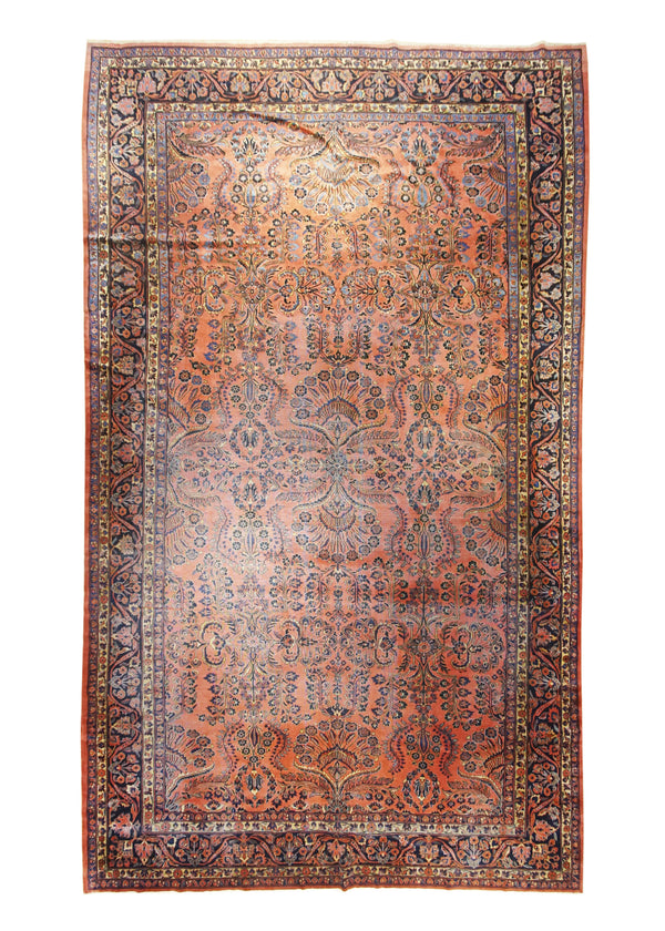 A21638 Persian Rug Sarouk Handmade Area Traditional Antique 10'10'' x 18'6'' -11x19- Red Blue Floral Design