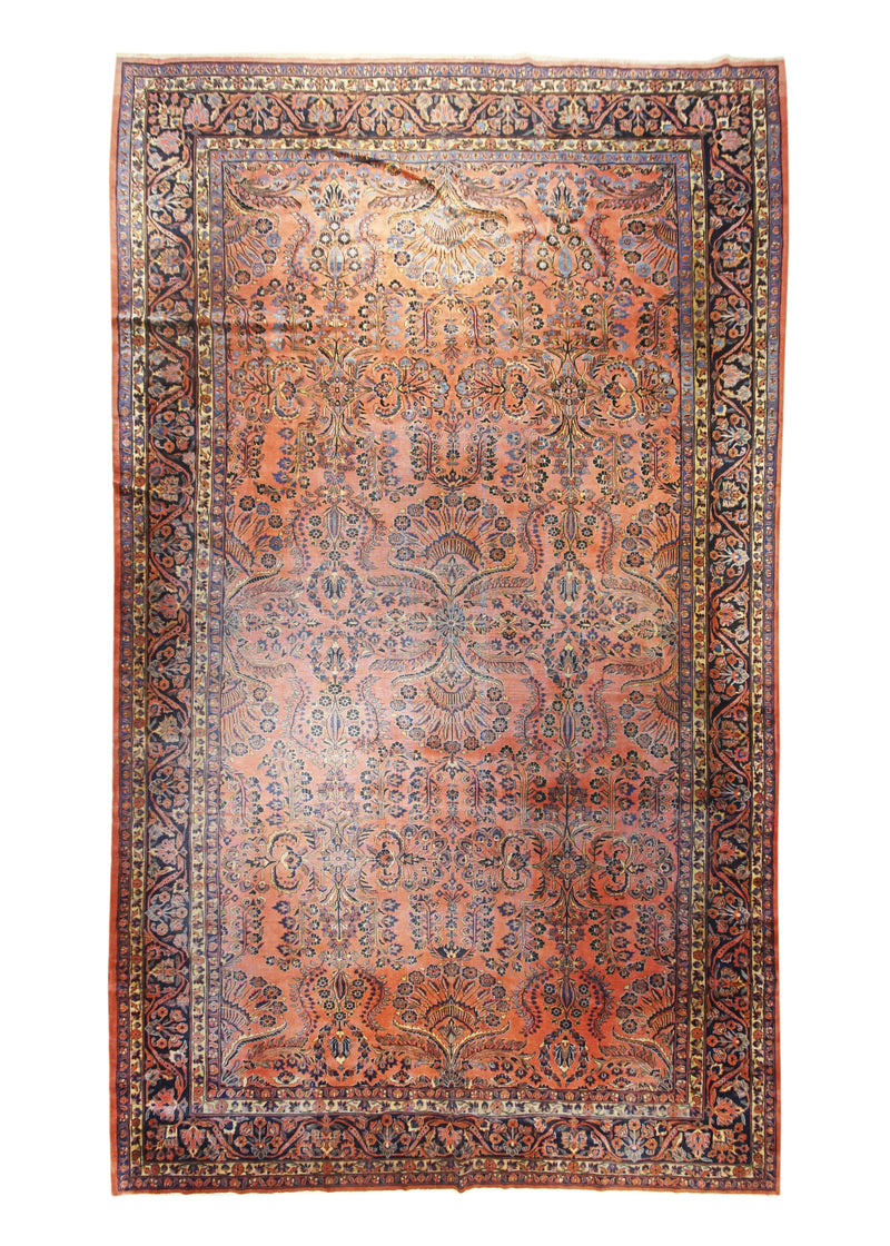 A21638 Persian Rug Sarouk Handmade Area Traditional Antique 10'10'' x 18'6'' -11x19- Red Blue Floral Design