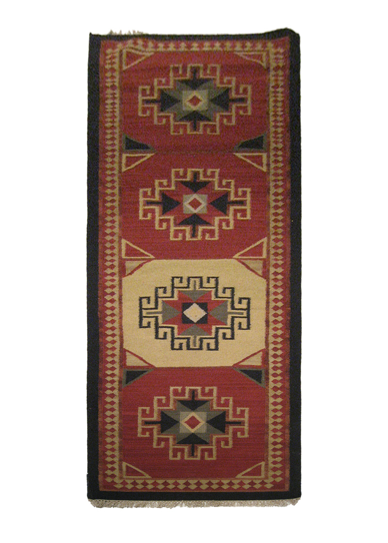 A21716 Oriental Rug Indian Handmade Runner Tribal 2'11'' x 9'8'' -3x10- Red Dhurrie Tea Washed Design
