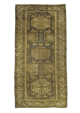 A21780 Caucasian Rug Shirvan Handmade Area Tribal Antique 3'10'' x 7'4'' -4x7- Whites Beige Yellow Gold Blue Geometric Design