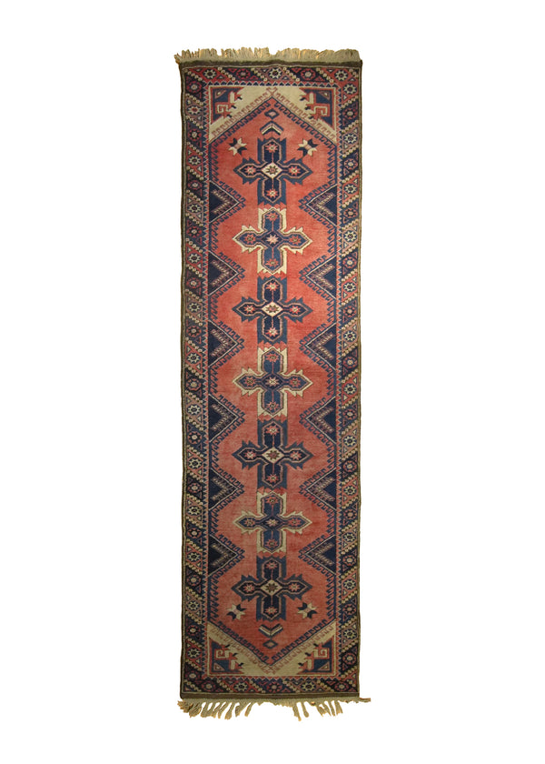 A21787 Oriental Rug Turkish Handmade Runner Tribal 2'7'' x 9'1'' -3x9- Red Blue Geometric Design