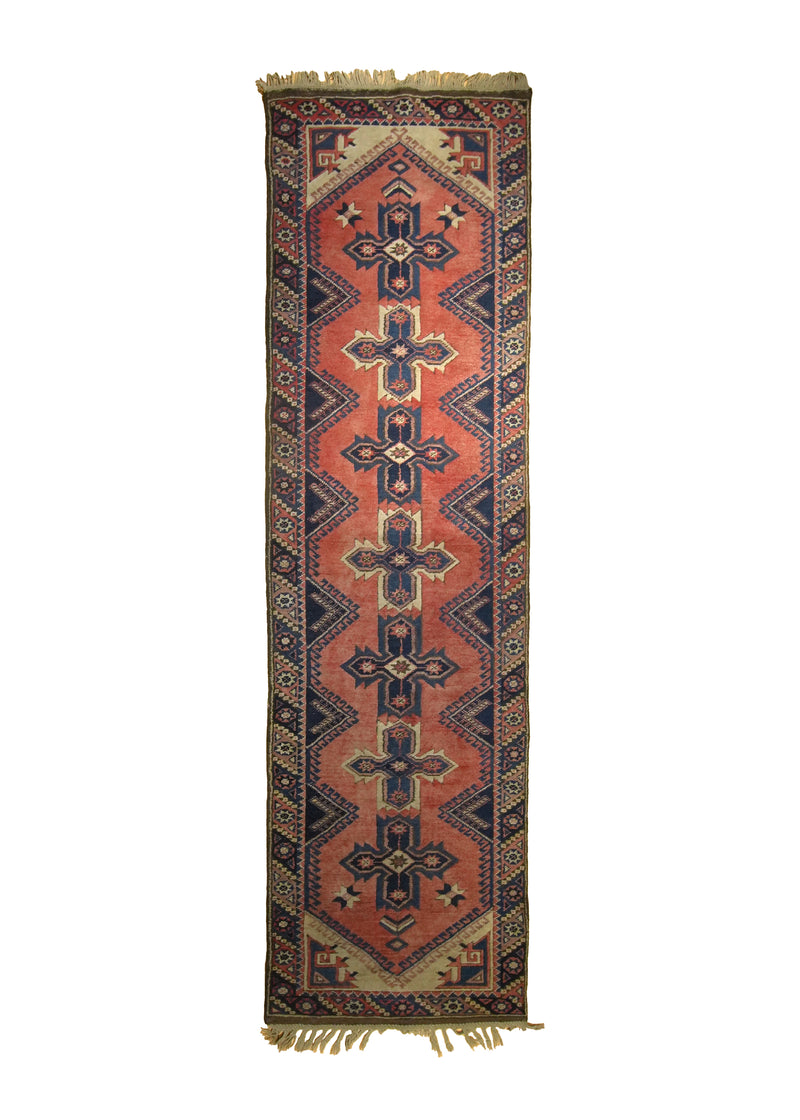 A21787 Oriental Rug Turkish Handmade Runner Tribal 2'7'' x 9'1'' -3x9- Red Blue Geometric Design