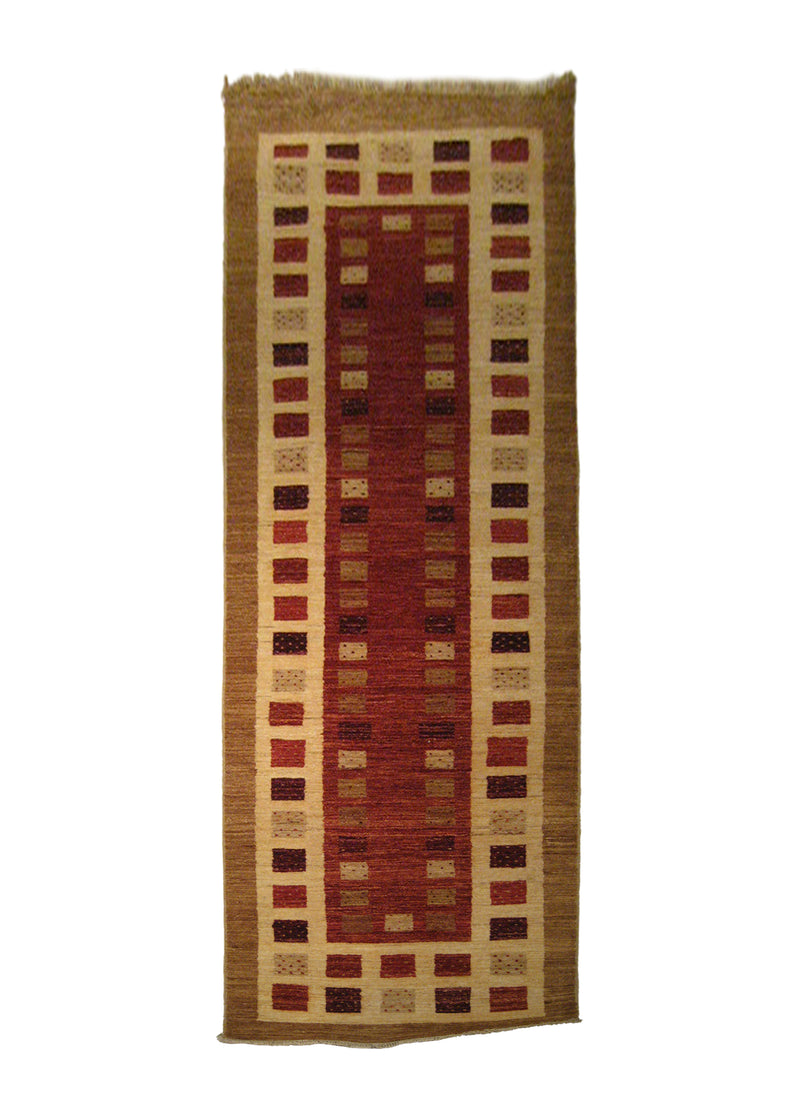 A21798 Oriental Rug Pakistani Handmade Runner Transitional Tribal 2'7'' x 10'3'' -3x10- Red Whites Beige Gabbeh Design