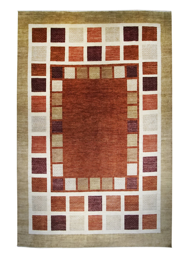 A21809 Oriental Rug Pakistani Handmade Area Transitional Tribal 9'12'' x 15'0'' -10x15- Red Whites Beige Gabbeh Design