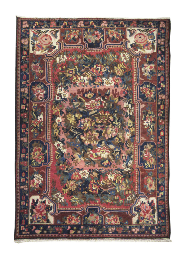 A21892 Persian Rug Bakhtiari Handmade Area Tribal Antique 4'7'' x 6'5'' -5x6- Red Blue Floral Design