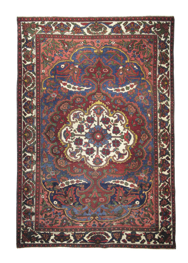 A21901 Persian Rug Bakhtiari Handmade Area Tribal Antique 4'9'' x 7'0'' -5x7- Blue Red Floral Design