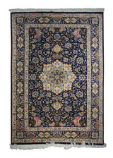 A21914 Persian Rug Qum Handmade Area Traditional 4'4'' x 6'2'' -4x6- Blue Pink Floral Design