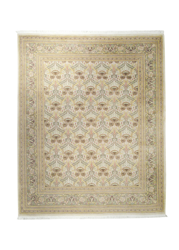 A21923 Oriental Rug Pakistani Handmade Area Transitional 8'1'' x 10'0'' -8x10- Whites Beige Green Floral Design