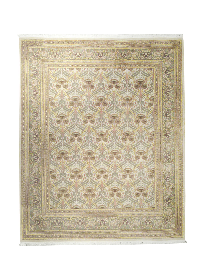 A21923 Oriental Rug Pakistani Handmade Area Transitional 8'1'' x 10'0'' -8x10- Whites Beige Green Floral Design