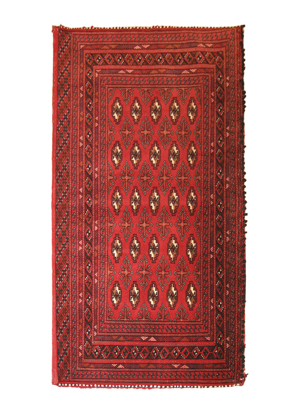 A22075 Persian Rug Turkmen Handmade Pillow Tribal 2'2'' x 4'7'' -2x5- Red Elephant Foot Bokhara Design